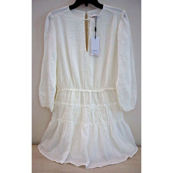 Reiss Women's Sz 6 White/Ivory CIA Cheesecloth Long Sleeve Mini Dress - Picture 1 of 9